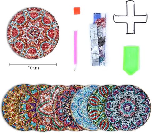 ATROPOS 8 Pcs Diamond Painting Coasters with Holder, DIY Diamond Art Coasters, Diamond Painting Coasters Kit for Adults in Kuwait