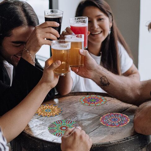 ATROPOS 8 Pcs Diamond Painting Coasters with Holder, DIY Diamond Art Coasters, Diamond Painting Coasters Kit for Adults in Kuwait