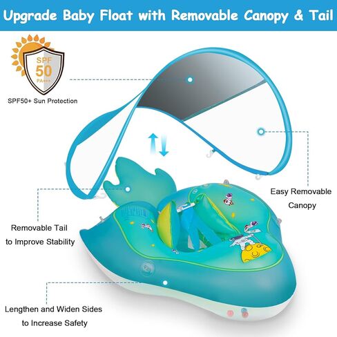 Baby Swimming Float Inflatable Baby Pool Float with Removable Sun Protection Canopy, No Flip Over Infant Pool Float Ring with Tail, Baby Float for Pool for Age of 3-36 Months in Kuwait