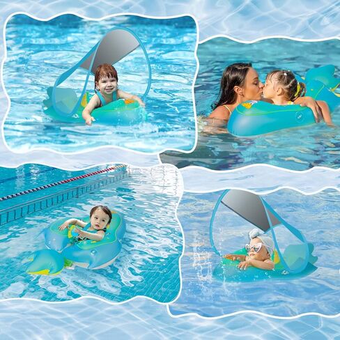 Baby Swimming Float Inflatable Baby Pool Float with Removable Sun Protection Canopy, No Flip Over Infant Pool Float Ring with Tail, Baby Float for Pool for Age of 3-36 Months in Kuwait