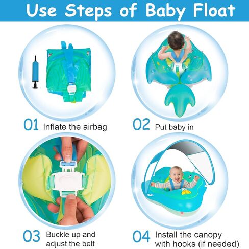 Baby Swimming Float Inflatable Baby Pool Float with Removable Sun Protection Canopy, No Flip Over Infant Pool Float Ring with Tail, Baby Float for Pool for Age of 3-36 Months in Kuwait