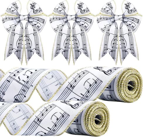 20 Yards Music Note Wired Ribbon Jingle Bells Ribbons Metallic Glitter Fabric Ribbons Music Decorative Ribbon for Christmas Tree Decor Winter Holiday Garland Wrapping Bow Wreath DIY, 2.5 Inch in Saudi Arabia