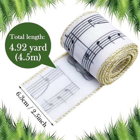 20 Yards Music Note Wired Ribbon Jingle Bells Ribbons Metallic Glitter Fabric Ribbons Music Decorative Ribbon for Christmas Tree Decor Winter Holiday Garland Wrapping Bow Wreath DIY, 2.5 Inch in Saudi Arabia