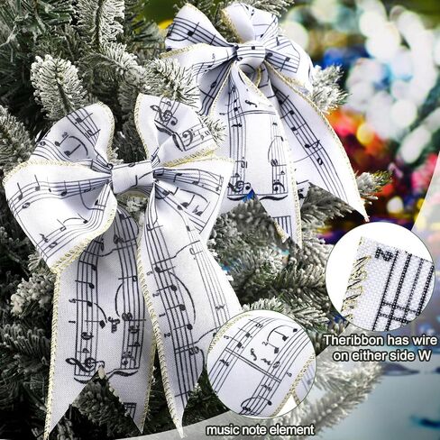 20 Yards Music Note Wired Ribbon Jingle Bells Ribbons Metallic Glitter Fabric Ribbons Music Decorative Ribbon for Christmas Tree Decor Winter Holiday Garland Wrapping Bow Wreath DIY, 2.5 Inch in Saudi Arabia