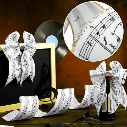 20 Yards Music Note Wired Ribbon Jingle Bells Ribbons Metallic Glitter Fabric Ribbons Music Decorative Ribbon for Christmas Tree Decor Winter Holiday Garland Wrapping Bow Wreath DIY, 2.5 Inch in Saudi Arabia