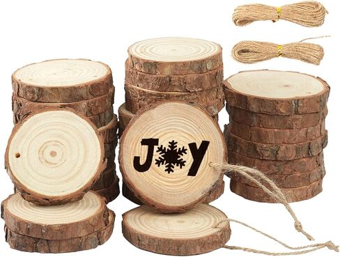 شرائح خشبية للزينة من جويافو، 30 قطعة 2.4 انش - 2.8 انش، شرائح خشبية دائرية فارغة من الخشب الطبيعي لتزيين حفلات الكريسماس وحفلات الزفاف وحفلات استقبال المولود الجديد in Kuwait