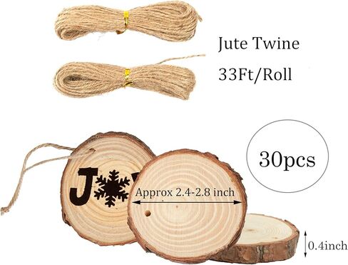 شرائح خشبية للزينة من جويافو، 30 قطعة 2.4 انش - 2.8 انش، شرائح خشبية دائرية فارغة من الخشب الطبيعي لتزيين حفلات الكريسماس وحفلات الزفاف وحفلات استقبال المولود الجديد in Kuwait