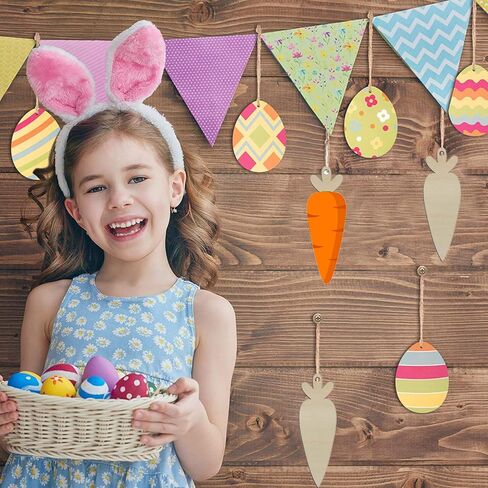 40 قطعة من علامات الهدايا المعلقة من خشب عيد الفصح، قطع جزر خشبية لعيد الفصح، زينة جزر عيد الفصح الخشبية مع خيوط لعيد الفصح DIY، ديكورات المنزل والحفلات in Kuwait