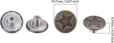 Kozelo 200pcs Jeans Button - [ 17mm ] Star Pattern Metal Adjustable Button for Pants Bags Hats Use | Bronze in Saudi Arabia