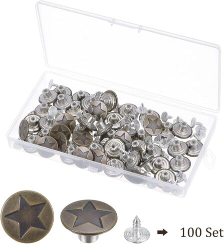 Kozelo 200pcs Jeans Button - [ 17mm ] Star Pattern Metal Adjustable Button for Pants Bags Hats Use | Bronze in Saudi Arabia