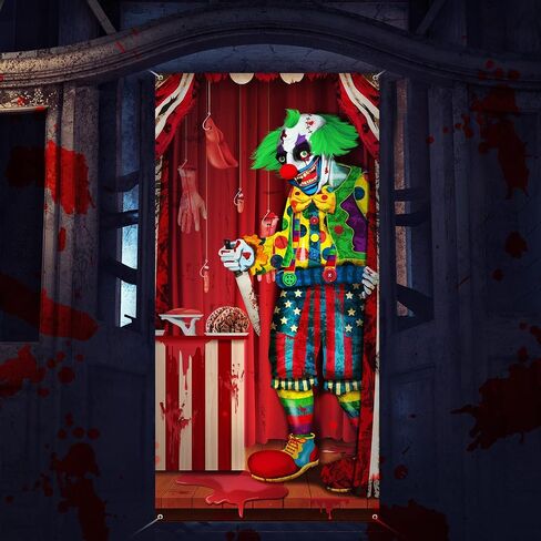Halloween Decorations Large Evil Clown Door Cover Fabric Halloween Door Banner Backdrop Background Clown Theme Front Door Cover for Halloween Party Haunted House Photo Props Supplies, 70.9 x 35.4 Inch in Saudi Arabia