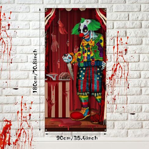 Halloween Decorations Large Evil Clown Door Cover Fabric Halloween Door Banner Backdrop Background Clown Theme Front Door Cover for Halloween Party Haunted House Photo Props Supplies, 70.9 x 35.4 Inch in Saudi Arabia