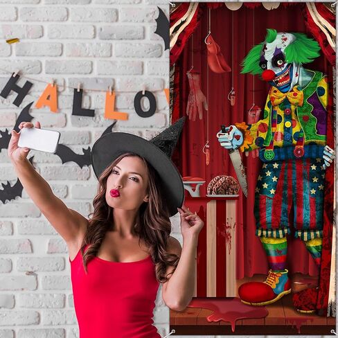 Halloween Decorations Large Evil Clown Door Cover Fabric Halloween Door Banner Backdrop Background Clown Theme Front Door Cover for Halloween Party Haunted House Photo Props Supplies, 70.9 x 35.4 Inch in Saudi Arabia