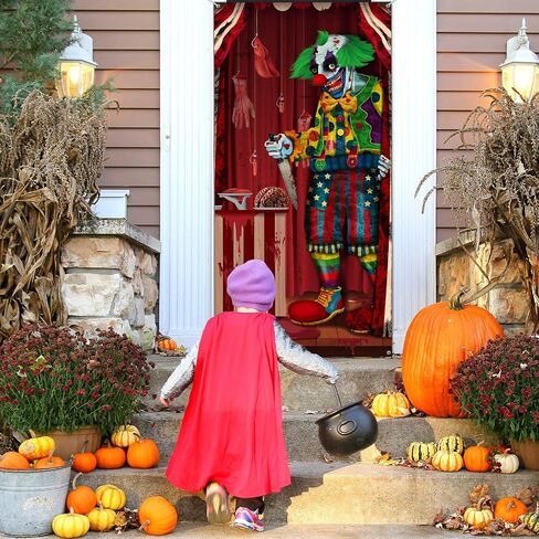 Halloween Decorations Large Evil Clown Door Cover Fabric Halloween Door Banner Backdrop Background Clown Theme Front Door Cover for Halloween Party Haunted House Photo Props Supplies, 70.9 x 35.4 Inch in Saudi Arabia