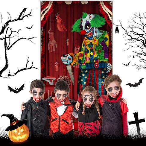 Halloween Decorations Large Evil Clown Door Cover Fabric Halloween Door Banner Backdrop Background Clown Theme Front Door Cover for Halloween Party Haunted House Photo Props Supplies, 70.9 x 35.4 Inch in Saudi Arabia