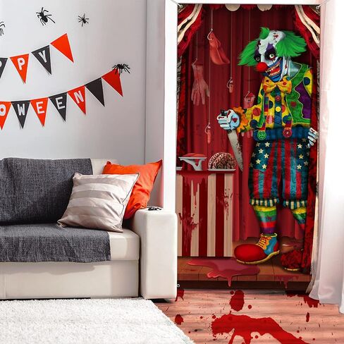Halloween Decorations Large Evil Clown Door Cover Fabric Halloween Door Banner Backdrop Background Clown Theme Front Door Cover for Halloween Party Haunted House Photo Props Supplies, 70.9 x 35.4 Inch in Saudi Arabia