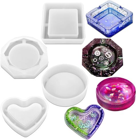 Pack of 4, Resin Silicone Molds, SourceTon Ashtray Resin Silicone Molds with Square Shape, Heart Shape, Rhombus Shape and Round Shape for Resin Casting, DIY Handcrafts in Saudi Arabia