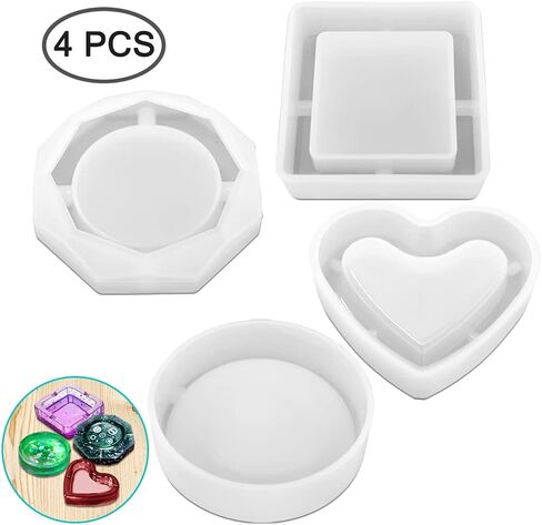 Pack of 4, Resin Silicone Molds, SourceTon Ashtray Resin Silicone Molds with Square Shape, Heart Shape, Rhombus Shape and Round Shape for Resin Casting, DIY Handcrafts in Saudi Arabia