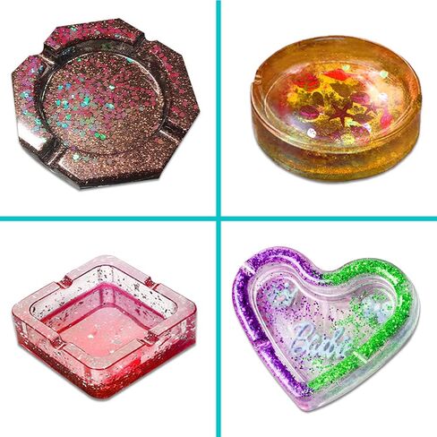 Pack of 4, Resin Silicone Molds, SourceTon Ashtray Resin Silicone Molds with Square Shape, Heart Shape, Rhombus Shape and Round Shape for Resin Casting, DIY Handcrafts in Saudi Arabia