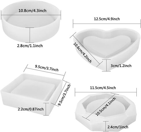 Pack of 4, Resin Silicone Molds, SourceTon Ashtray Resin Silicone Molds with Square Shape, Heart Shape, Rhombus Shape and Round Shape for Resin Casting, DIY Handcrafts in Saudi Arabia