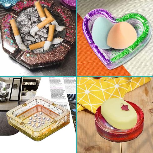 Pack of 4, Resin Silicone Molds, SourceTon Ashtray Resin Silicone Molds with Square Shape, Heart Shape, Rhombus Shape and Round Shape for Resin Casting, DIY Handcrafts in Saudi Arabia
