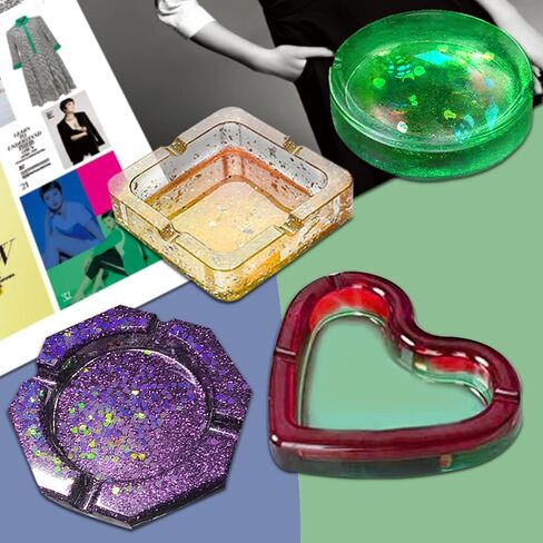 Pack of 4, Resin Silicone Molds, SourceTon Ashtray Resin Silicone Molds with Square Shape, Heart Shape, Rhombus Shape and Round Shape for Resin Casting, DIY Handcrafts in Saudi Arabia
