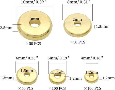 350 قطعة من الخرز النحاسي المباعد، 5 أحجام من الخرز المعدني المستدير المستدير لصنع DIY (4 مم، 5 مم، 6 مم، 8 مم، 10 مم) in Kuwait