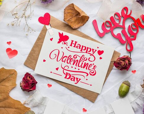 مجموعة استنسلات عيد الحب من جي إس ديزاينز، مجموعة من 6 قطع تزيين عيد الحب 15.24 سم × 15.24 سم لصنع بطاقات البسكويت - نوع نحلة وقمر الحب والقمر والقلوب والأسهم المتقاطعة والحب (SL-078) in Kuwait