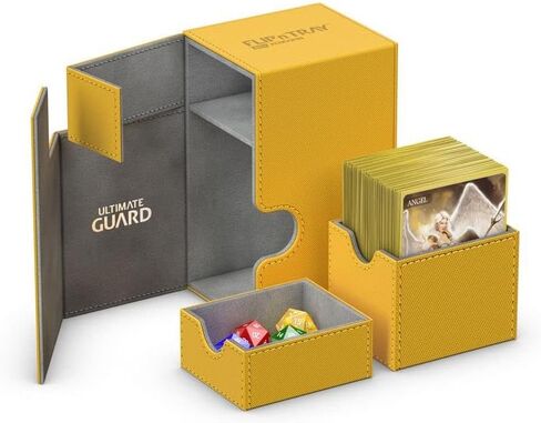 Ultimate Guard Flip 'n' Tray 80+, Deck Case for 80 Double-Sleeved TCG Cards +Dice Tray, Yellow, Independent Magnetic Closure & Microfiber Inner Lining in Saudi Arabia