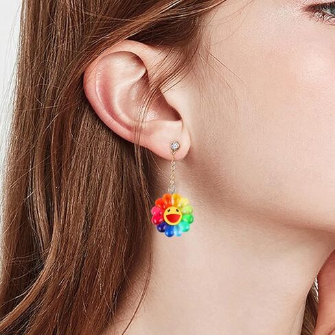 BENOSPACE 20 Pcs Sunflower Charms Pendants, Colorful Smile Face Daisy Charm New Smooth Resin Rainbow Smile Sunflower Bead Collection Crafts for DIY Bracelet Necklace Earring Keychain Making 2 Sizes in Saudi Arabia