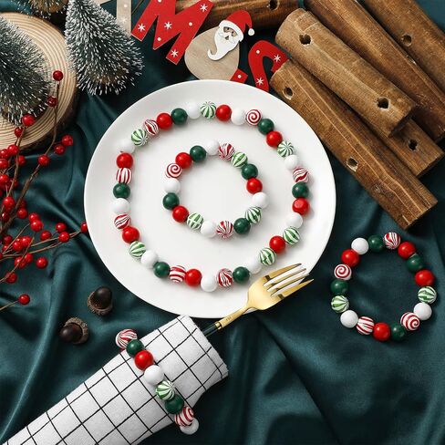 120 Pieces Christmas Wooden Bead Christmas Candy Farmhouse Bead Colorful Craft Bead Xmas Round Small Bead for DIY Jewelry Garland Decor Craft, Necklace Making, White, Green, Red in Saudi Arabia