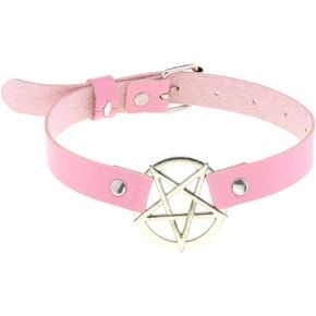 FM FM42 Multicolor PU Simulated Leather Silvert-Tone Pentacle Star O Ring Collar Choker Necklace