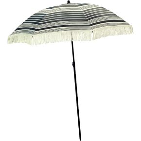 Beach Umbrella for Sand – Best Beach Umbrella Windproof with Sand Anchor Bag, Portable Sport Umbrella, Fringe, Denim Beach Umbrella Bag, Features Pointed Bottom & 100% UV Sun Protection – Bahama (Broadway)
