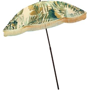 Beach Umbrella for Sand – Best Beach Umbrella Windproof with Sand Anchor Bag, Portable Sport Umbrella, Fringe, Denim Beach Umbrella Bag, Features Pointed Bottom & 100% UV Sun Protection – Bahama (Broadway) in Kuwait