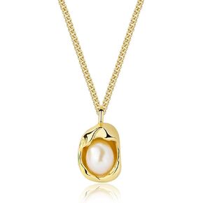 OSIRA Pearl Pendant Necklace Round Freshwater Cultured Pearl, S925 Sterling Silver Chain and 18K Gold Plated Necklace Birthday Mother's Day Anniversary Jewelry Gift For Women Wife Mom Girlfriend Girls. in Saudi Arabia