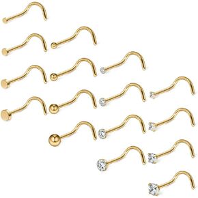 Ruifan 20G 18G Surgical Steel 1.5mm-3mm Flat Ball Clear Diamond CZ Nose Stud Rings Screw Piercing Jewelry 16-26PCS