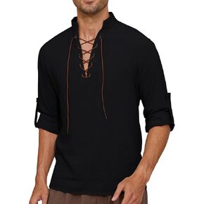 Mens Long Sleeve Shirts Renaissance Viking Pirate Cosplay,Cotton Breathable,US Size S-3XL