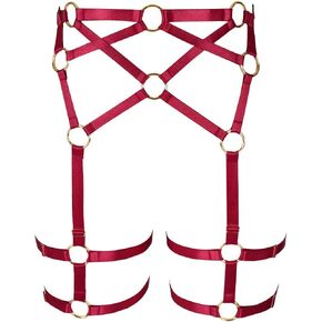 Women's Body Harness Garter Belt Lingerie cage Leg Strap Punk Gothic Festival Rave Stretchy Fabric Adjustable Size