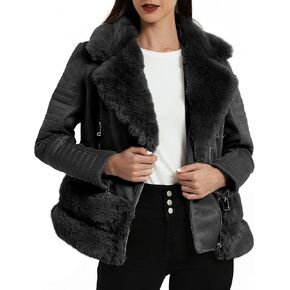 XULIKU Women's Faux Fur Collar Suede Leather Jacket with Detachable Belt Short Zip Up Warm Coat For Women Winter Outwear in Kuwait