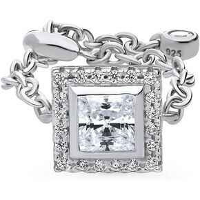 BERRICLE Sterling Silver Halo Princess Cut Cubic Zirconia CZ Fashion Chain Ring for Women, Rhodium Plated in Saudi Arabia