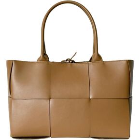 Women Leather Woven Shoulder Bag,Ladies Top Handle Satchel Tote Work Bag with Matching Clutch