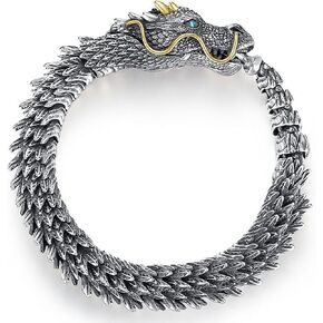 STRONS WEDDLE Vintage Men's Bracelet Dragon Bracelet, Punk Dragon Bracelet Metal Bracelet, Hip Hop Men's Bracelet (men's bracelet, copper, 7.87in, silver) in Saudi Arabia