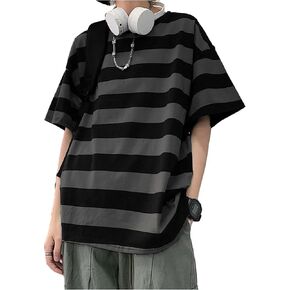 Unisex Oversized Stripe Long Sleeve T Shirts Gothic Harajuku Loose Crew Neck Summer Tee Tops