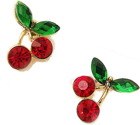 أقراط مسمار أحمر كرزي بأوراق الزمرد الأخضر الساطع مطلية بالذهب 18 قيرات in Kuwait