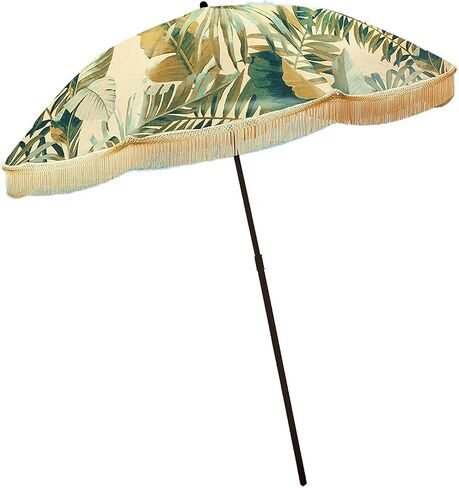 Beach Umbrella for Sand – Best Beach Umbrella Windproof with Sand Anchor Bag, Portable Sport Umbrella, Fringe, Denim Beach Umbrella Bag, Features Pointed Bottom & 100% UV Sun Protection – Bahama (Broadway) in Kuwait