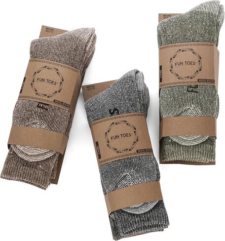 FUN TOES Men's Hiking Crew Merino Wool Socks 6 Pairs Lightweight, Reinforced Size 8-12 in Kuwait