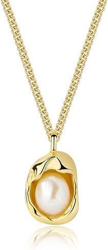 OSIRA Pearl Pendant Necklace Round Freshwater Cultured Pearl, S925 Sterling Silver Chain and 18K Gold Plated Necklace Birthday Mother's Day Anniversary Jewelry Gift For Women Wife Mom Girlfriend Girls. in Saudi Arabia