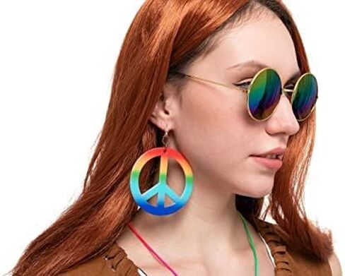 Spooktacular Creations 4PCS Hippie Costume Set with Fringe Vest, Earrings, Necklace, Sunglasses 60s 70s in Saudi Arabia