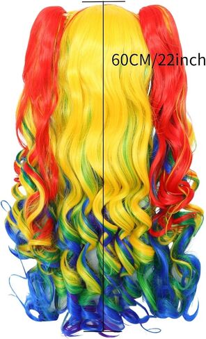 JoneTing Rainbow Ponytail Wig【+Wig Cap】Rainbow Cosplay Wig with Pigtails Curly Rainbow Wig with Double Ponytails Long Curly Multi-Red Rainbow Wigs for Halloween Christmas Party Costume Wigs for Cosers in Kuwait