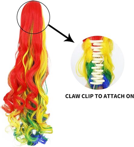 JoneTing Rainbow Ponytail Wig【+Wig Cap】Rainbow Cosplay Wig with Pigtails Curly Rainbow Wig with Double Ponytails Long Curly Multi-Red Rainbow Wigs for Halloween Christmas Party Costume Wigs for Cosers in Kuwait